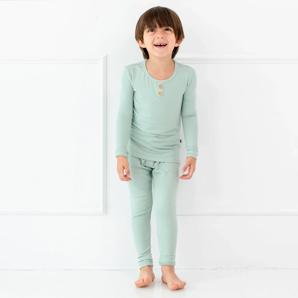 Ribbed Henley Set in Sage