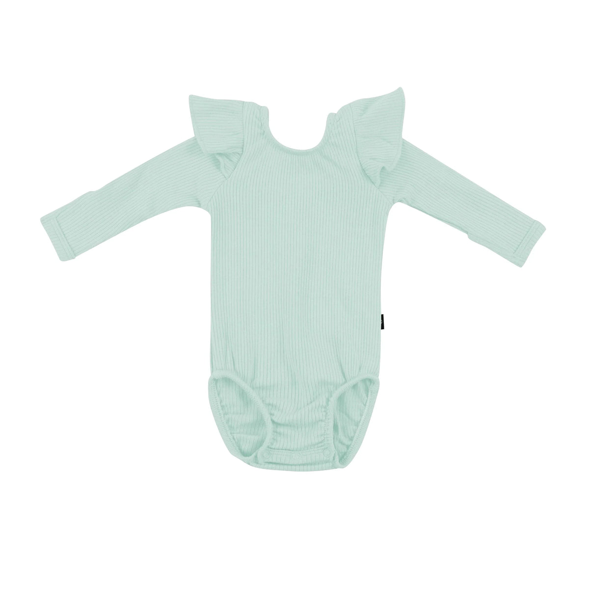 Ribbed Long Sleeve Ruffle Leotard in Sage