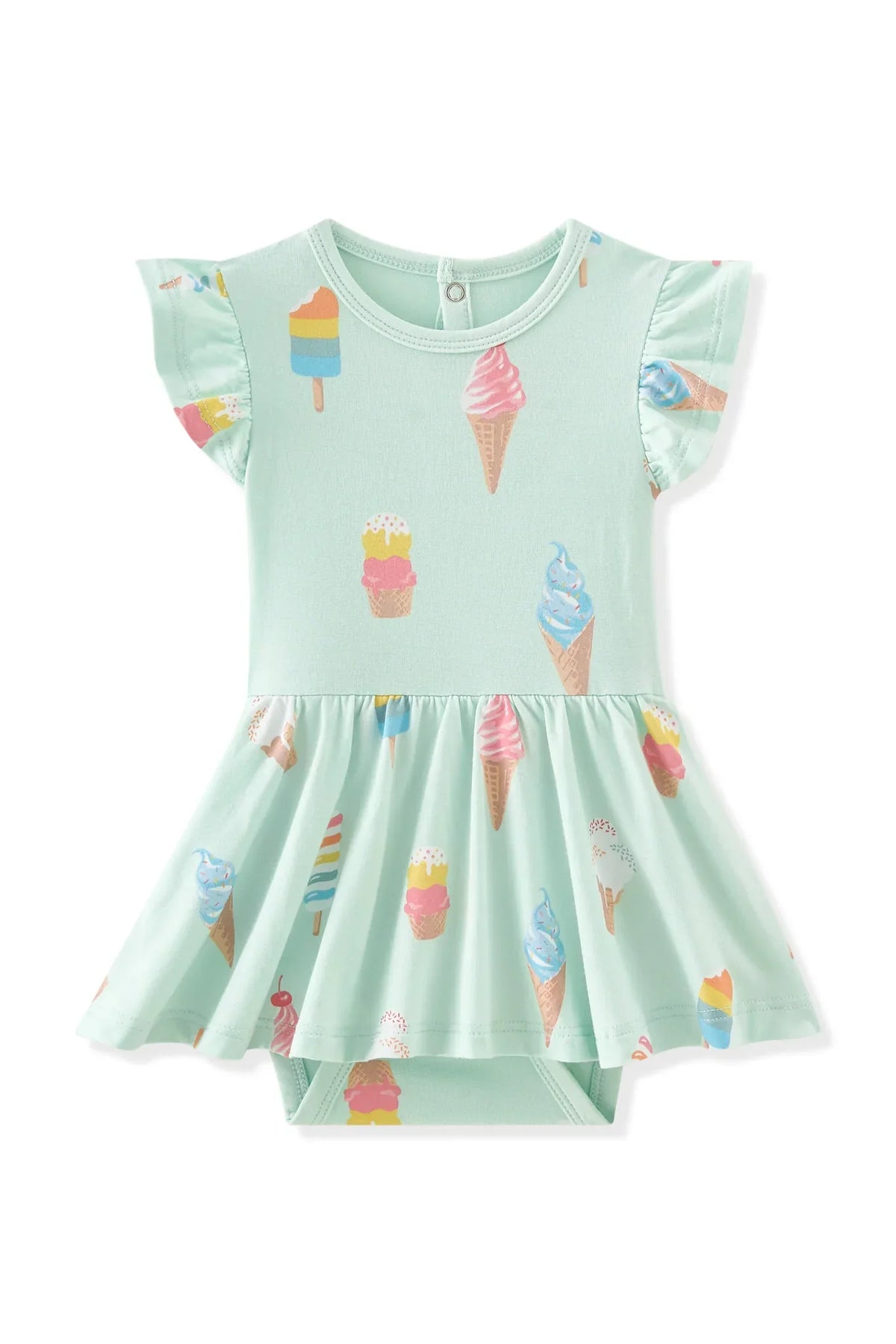 Twirl Bodysuit Dress in Mint Ice Cream
