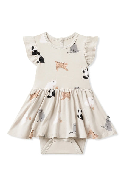 Twirl Bodysuit Dress in Fluffy Cat