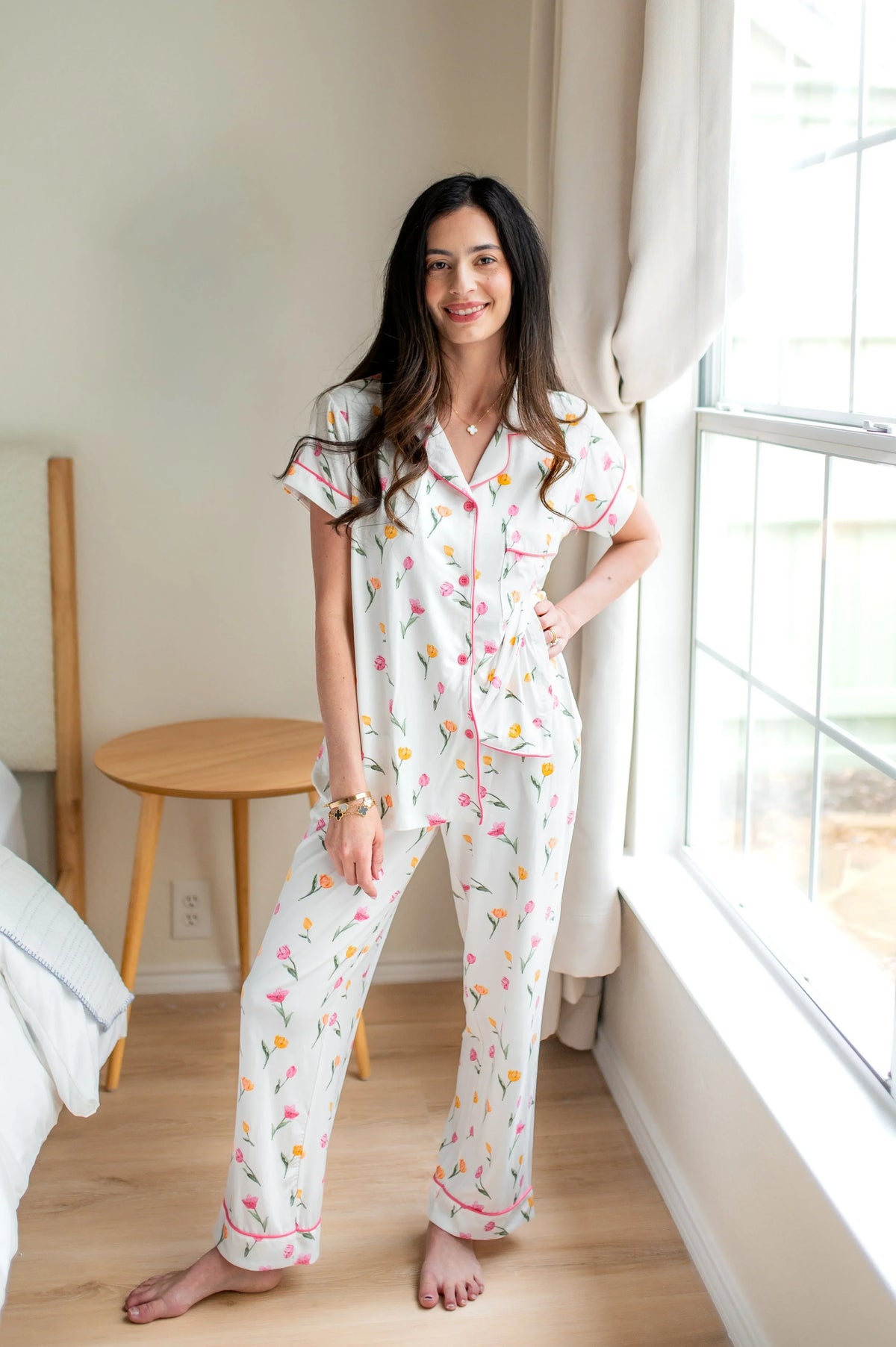 Women's Short Sleeve Cropped Pajama Set in Tulip