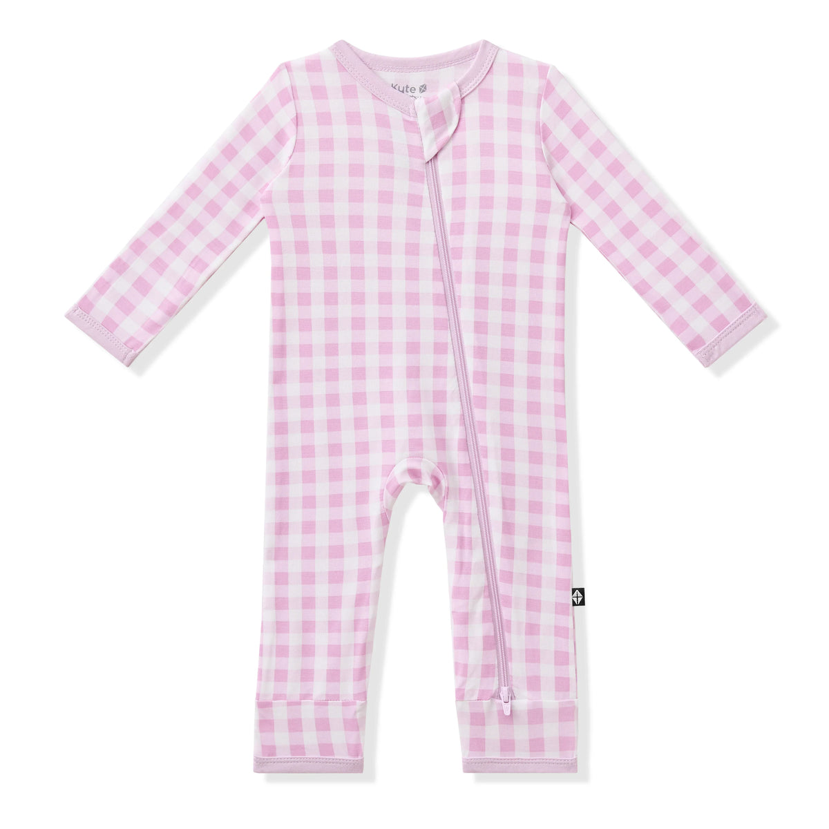 Zippered Romper in Gingham Thistle