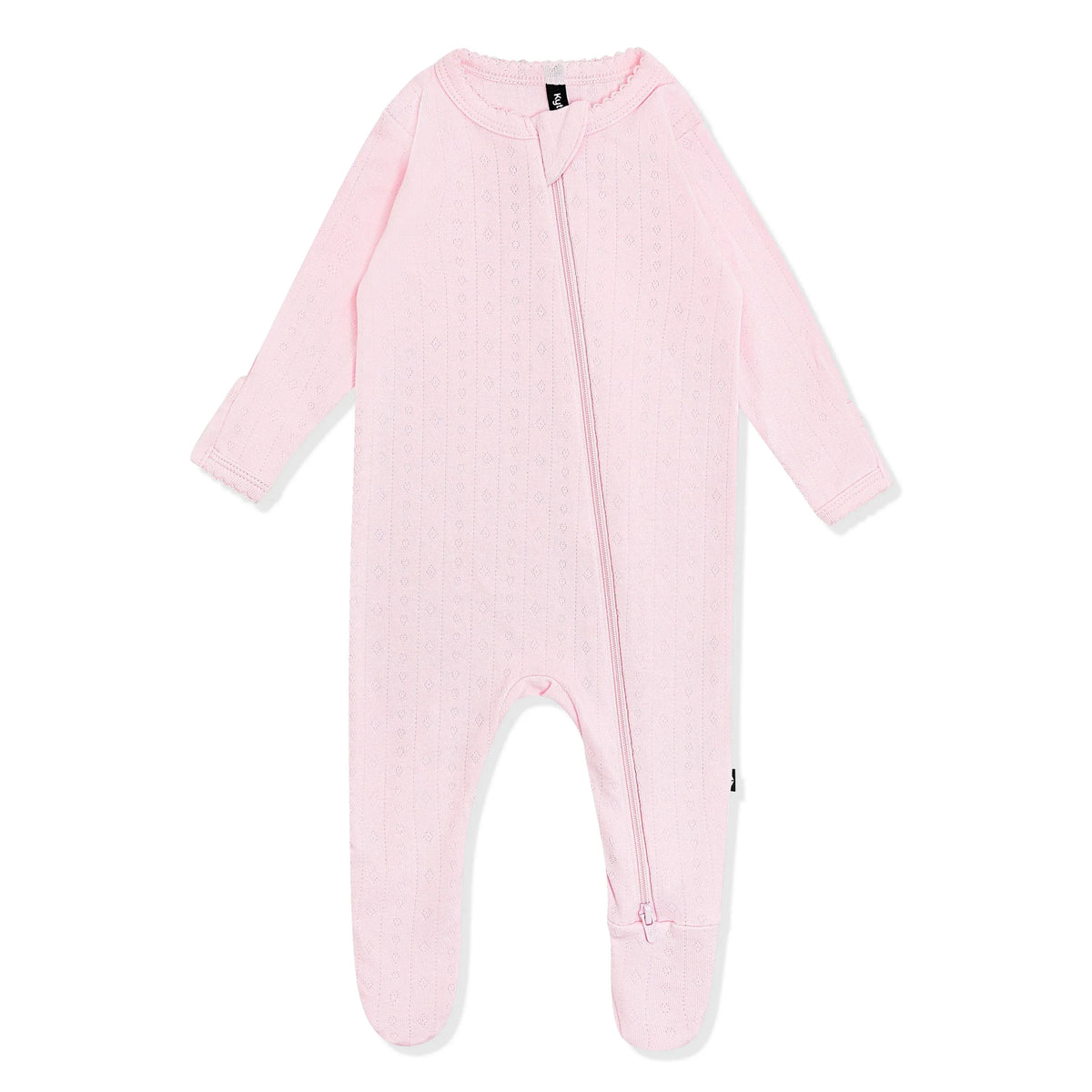 Pointelle Zippered Footie in Sakura