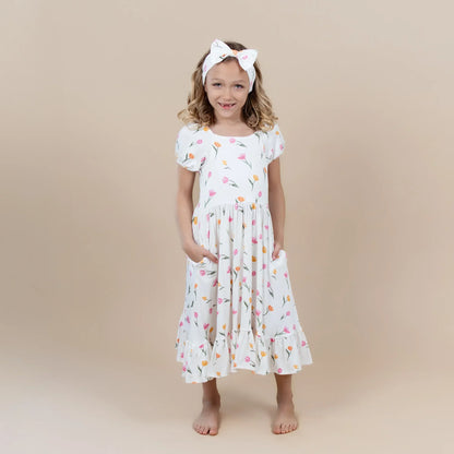 Puff Sleeve Twirl Dress in Tulip