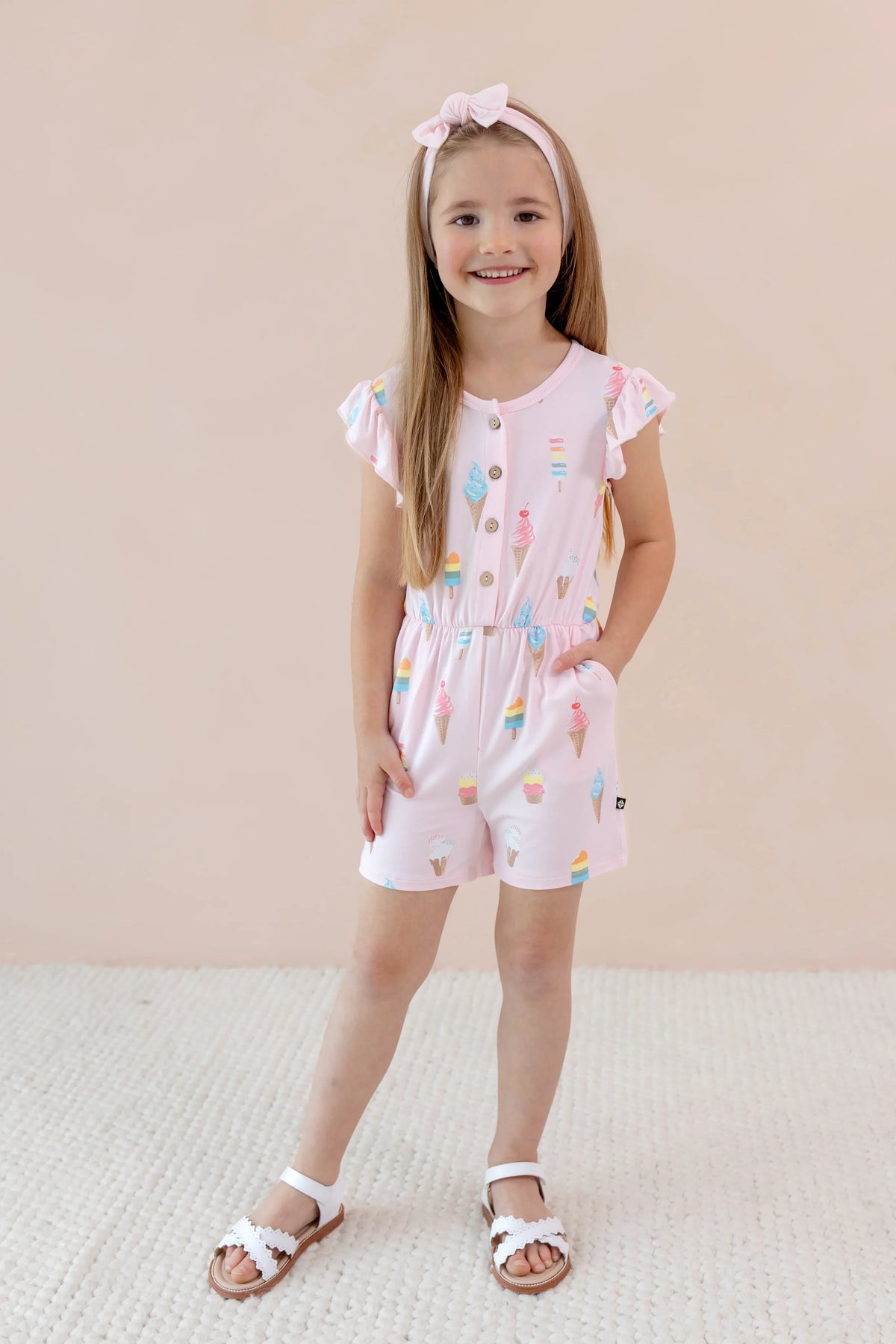 Flutter Sleeve Romper in Sakura Ice Cream