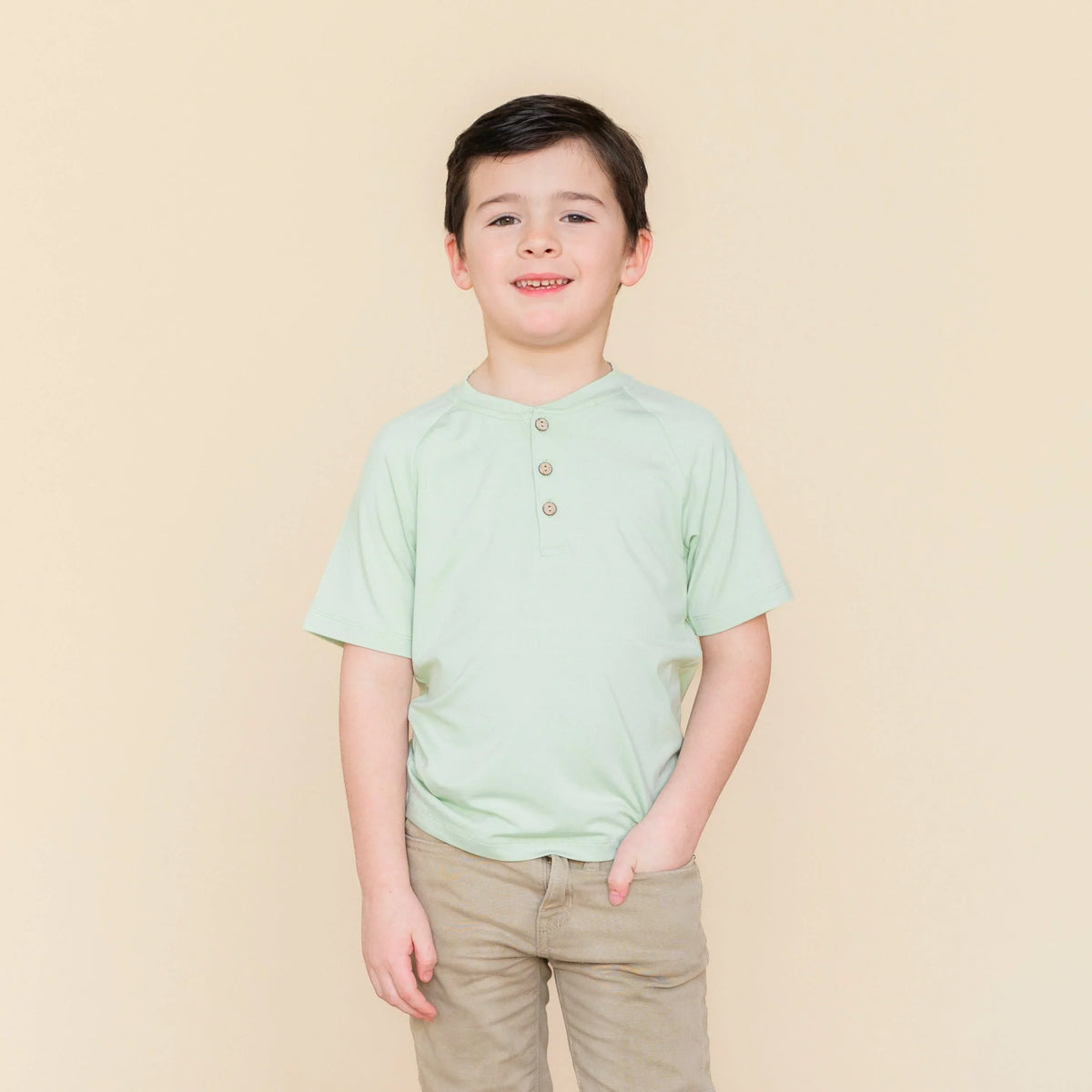 Short Sleeve Toddler Henley Tee in Basil