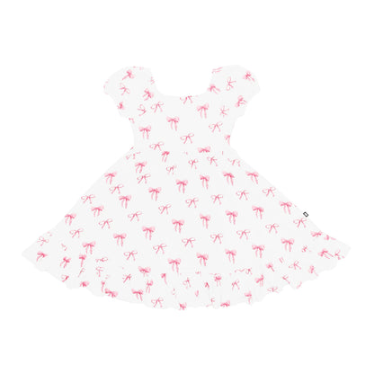 Puff Sleeve Twirl Dress in Bow