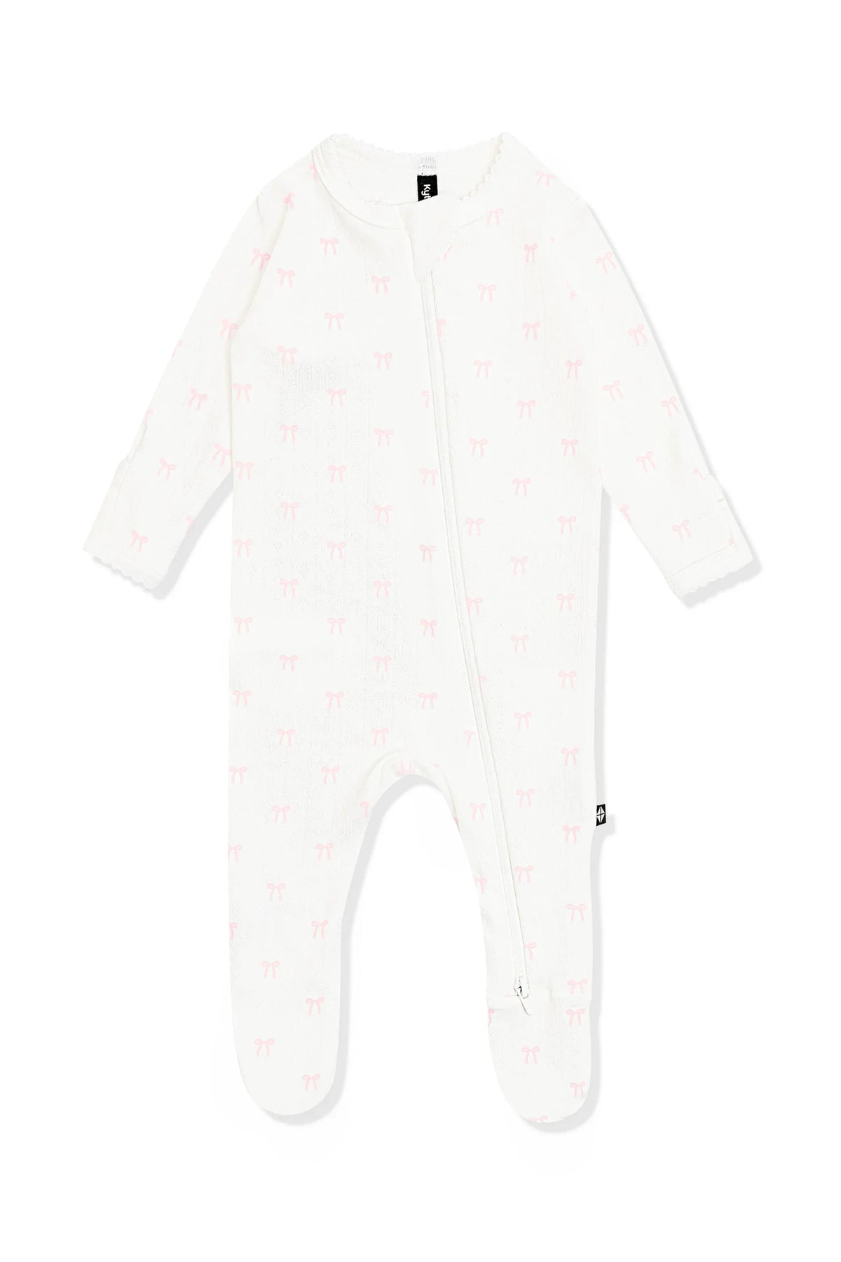 Pointelle Zippered Footie in Sweet Pink Bow