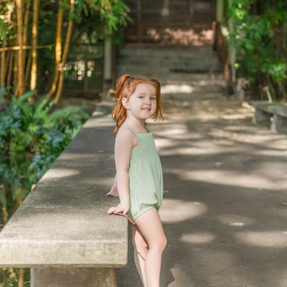 Smocked Bubble Romper in Basil